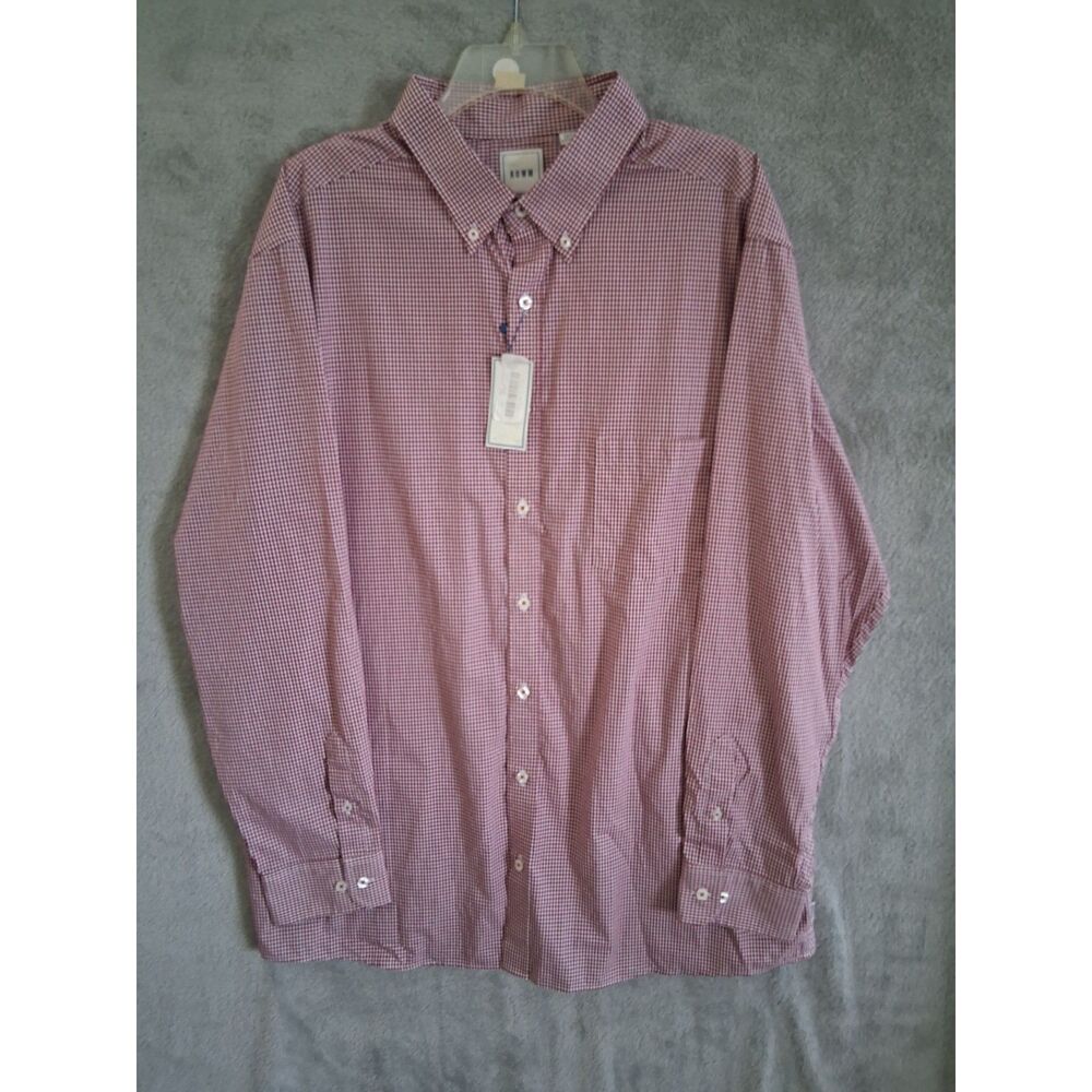 Rown 2XT Tall Long Sleeve Shirt Red White Check Long Sleeve Collared 100% Cotton